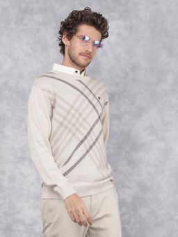 CRIMSOUNE CLUB - Men Beige Woven Cotton Sweater