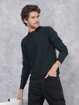 CRIMSOUNE CLUB - Men Green Jacquard Cotton Sweater
