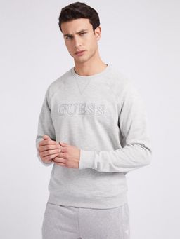 Guess - Men Grey Solid Round Neck Full Sleeves Pullover Style Sweatshirt