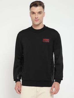 Guess - Men Black Solid Round Neck Full Sleeves Pullover Style Sweatshirt
