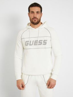 Guess - Men White Hooded Full Sleeves Pullover Style Sweatshirt