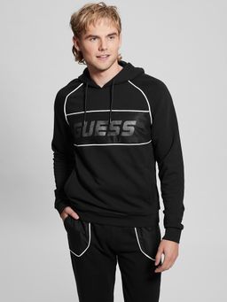 Guess - Men Black Hooded Full Sleeves Pullover Style Sweatshirt