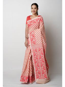 Unnati Silks - Beige Pure Jamdhani Bengal Cotton Saree UNM75206