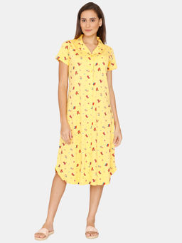 Zivame - Autumn Leaves Knit Cotton Knee Length Nightdress -Samoan Sun