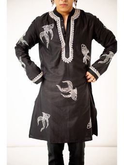 WABI SABI by Anshum-Ritesh - Fishy Fins Black Embroidered Kurta with Pant