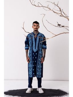 WABI SABI by Anshum-Ritesh - Midnight Bloom Indigo Embroidered Kurta with Pant