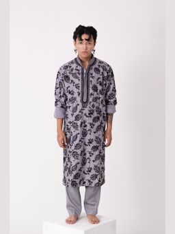 WABI SABI by Anshum-Ritesh - Wild Jacobean Grey Thread Work Kurta with Pant