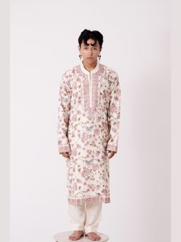 WABI SABI by Anshum-Ritesh - Flying Crane Ivory Embroidered Kurta with Pant