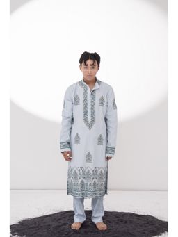 WABI SABI by Anshum-Ritesh - Blue Lagoon White Thread Work Kurta with Pant