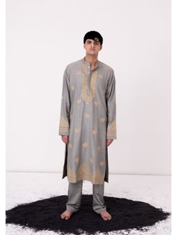 WABI SABI by Anshum-Ritesh - Lotus Pond Grey Thread Work Kurta with Pant