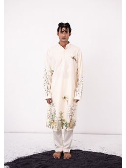 WABI SABI by Anshum-Ritesh - Bengal Triger Ivory Hand Painted Kurta with Pant