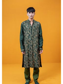 WABI SABI by Anshum-Ritesh - Parrot Paradise Green Embellished/Sequined Kurta with Pant