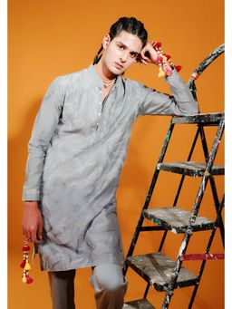 WABI SABI by Anshum-Ritesh - Autumn Leaves Grey Thread Work Kurta with Pant