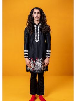 WABI SABI by Anshum-Ritesh - Rooster Trail Black Printed Kurta with Pant