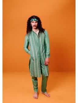 WABI SABI by Anshum-Ritesh - Side By Side Green Thread Work Kurta with Pant