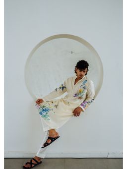 WABI SABI by Anshum-Ritesh - Coral Reef Ivory Hand Painted Kurta with Pant