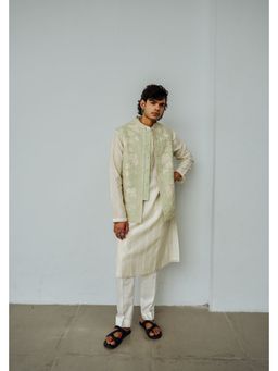 WABI SABI by Anshum-Ritesh - Floral Kingdom Green Embroidered Kurta with Pant and Jacket