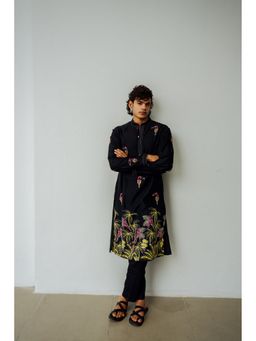WABI SABI by Anshum-Ritesh - Tropical Trail Black Thread Work Kurta with Pant