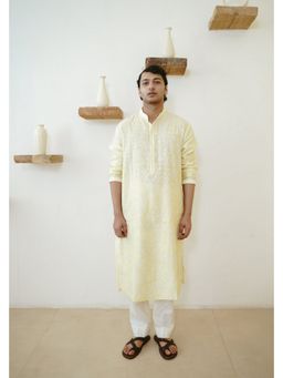 WABI SABI by Anshum-Ritesh - Persian Paisley Yellow Thread Work Kurta with Pant