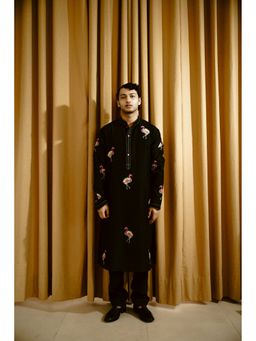 WABI SABI by Anshum-Ritesh - Flamingo Pond Black Thread Work Kurta with Pant