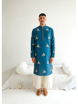 WABI SABI by Anshum-Ritesh - Sedge Blue Thread Work Kurta with Pant