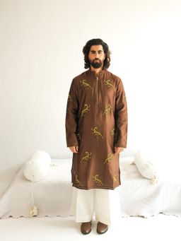 WABI SABI by Anshum-Ritesh - Tiger Tribe Brown Thread Work Kurta with Pant