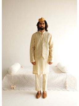 WABI SABI by Anshum-Ritesh - Paisley Boteh Beige Embroidered Kurta with Pant and Jacket
