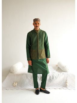 WABI SABI by Anshum-Ritesh - Moresque Green Thread Work Kurta with Pant and Jacket
