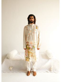 WABI SABI by Anshum-Ritesh - Raccoon Trail Ivory Hand Painted Kurta with Pant