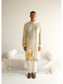 WABI SABI by Anshum-Ritesh - Musk Deer Ivory Hand Painted Kurta with Pant