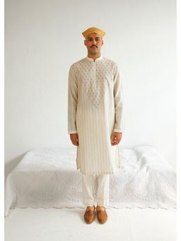 WABI SABI by Anshum-Ritesh - Asterisk Beige Thread Work Kurta with Pant and Jacket