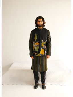 WABI SABI by Anshum-Ritesh - Arabian Nights Black Hand Painted Kurta with Pant and Jacket