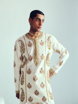 WABI SABI by Anshum-Ritesh - Chand Sitara Ivory Thread Work Kurta with Pant