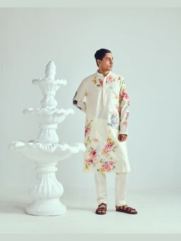 WABI SABI by Anshum-Ritesh - Homing Pigeons Ivory Hand Painted Kurta with Pant
