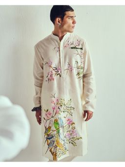 WABI SABI by Anshum-Ritesh - Parakeet Ivory Hand Painted Kurta with Pant