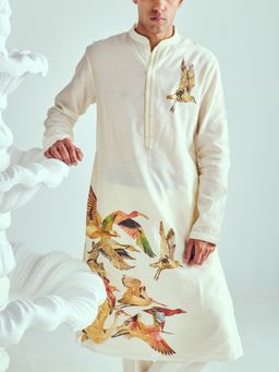 WABI SABI by Anshum-Ritesh - The Flock Ivory Hand Painted Kurta with Pant