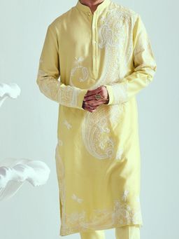 WABI SABI by Anshum-Ritesh - Boteh-Ye Boland Yellow Thread Work Kurta with Pant and Dupatta