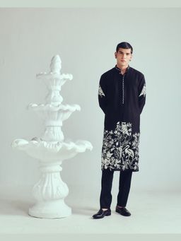 WABI SABI by Anshum-Ritesh - Dark Forest Black Thread Work Kurta with Pant