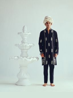 WABI SABI by Anshum-Ritesh - Babbar Sher Black Thread Work Kurta with Pant