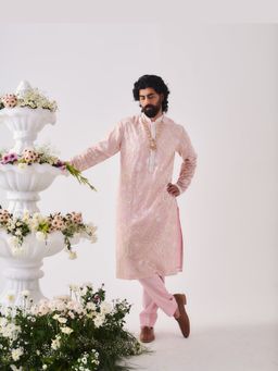 WABI SABI by Anshum-Ritesh - Tulip Meadow Pink Embroidered Kurta with Pant