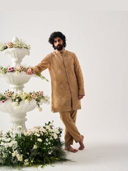 WABI SABI by Anshum-Ritesh - Whispering Vines Beige Thread Work Kurta with Pant