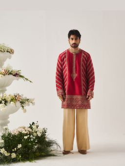 WABI SABI by Anshum-Ritesh - Paan Booti Red Embellished/Sequined Kurta with Pant