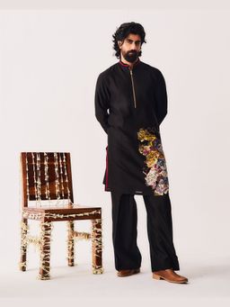 WABI SABI by Anshum-Ritesh - Tiger'S Grove Black Hand Painted Kurta with Pant