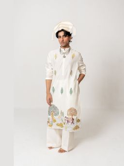 WABI SABI by Anshum-Ritesh - Van Upvan Ivory Hand Painted Kurta with Pant