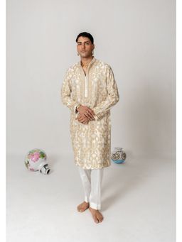 WABI SABI by Anshum-Ritesh - Gilded Lattice Ivory Thread Work Kurta with Pant