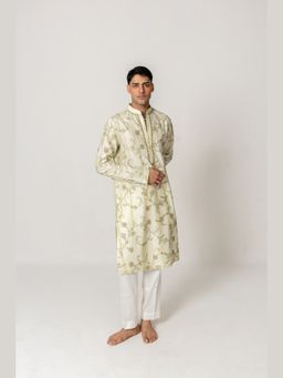 WABI SABI by Anshum-Ritesh - Dyed Floral Vine Beige Embroidered Kurta with Pant
