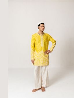WABI SABI by Anshum-Ritesh - Phool Booti Yellow Thread Work Kurta with Pant