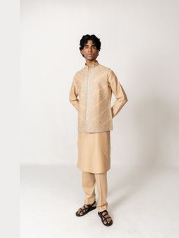 WABI SABI by Anshum-Ritesh - Ambi Baag Beige Embroidered Kurta with Pant and Jacket