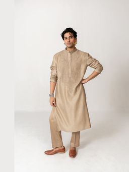 WABI SABI by Anshum-Ritesh - Floral Crest Beige Thread Work Kurta with Pant