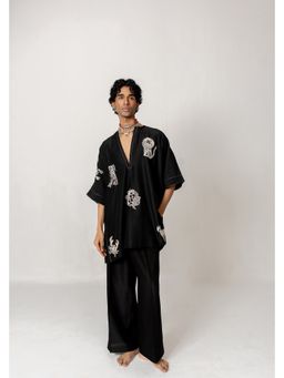 WABI SABI by Anshum-Ritesh - Astral Signs Black Thread Work Kurta with Pant